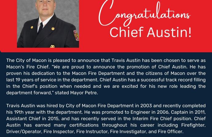 Congratulations to Travis Austin on his promotion to Fire Chief!